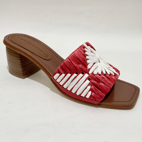 Sigerson Morrison Marnin Red White Brown Leather Heeled Slide Sandals Mules  8 - Picture 8 of 10
